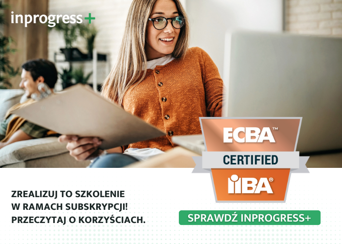 Fotografia przedstawiająca kobietę, która siedzi przed laptopem ponieważ bierze udział w szkoleniu online IIBA® – ECBA™ Exam Prep. Wprowadzenie do analizy biznesowej. realizowanym przez Inprogress